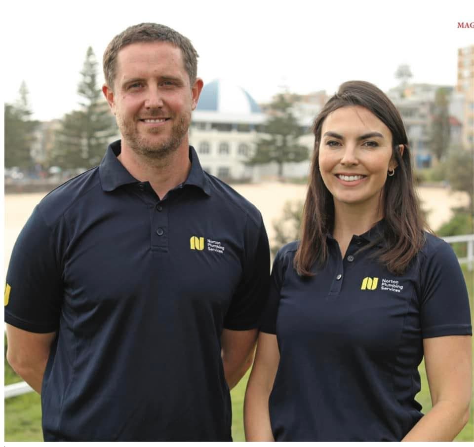 Adam and Rebecca, owners of Norton Plumbing, at Coogee Beach