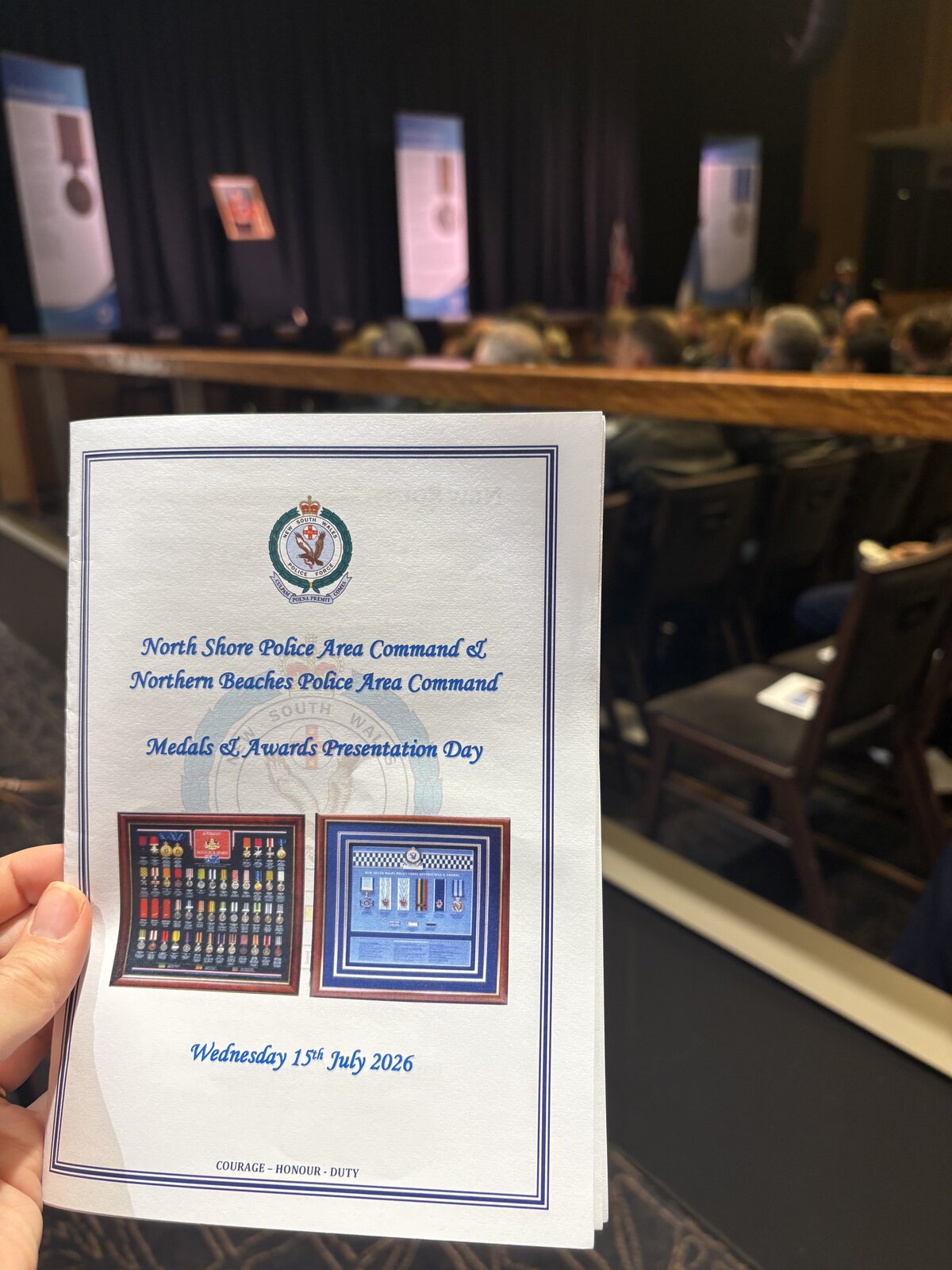 Programme for the North Shore Police Area Command and Northern Beaches Police Area Command Medals and Awards Presentation Day, Wednesday 15 July 2026